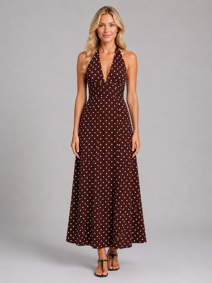 Sabine | Polka Dot Halter Maxi Dress