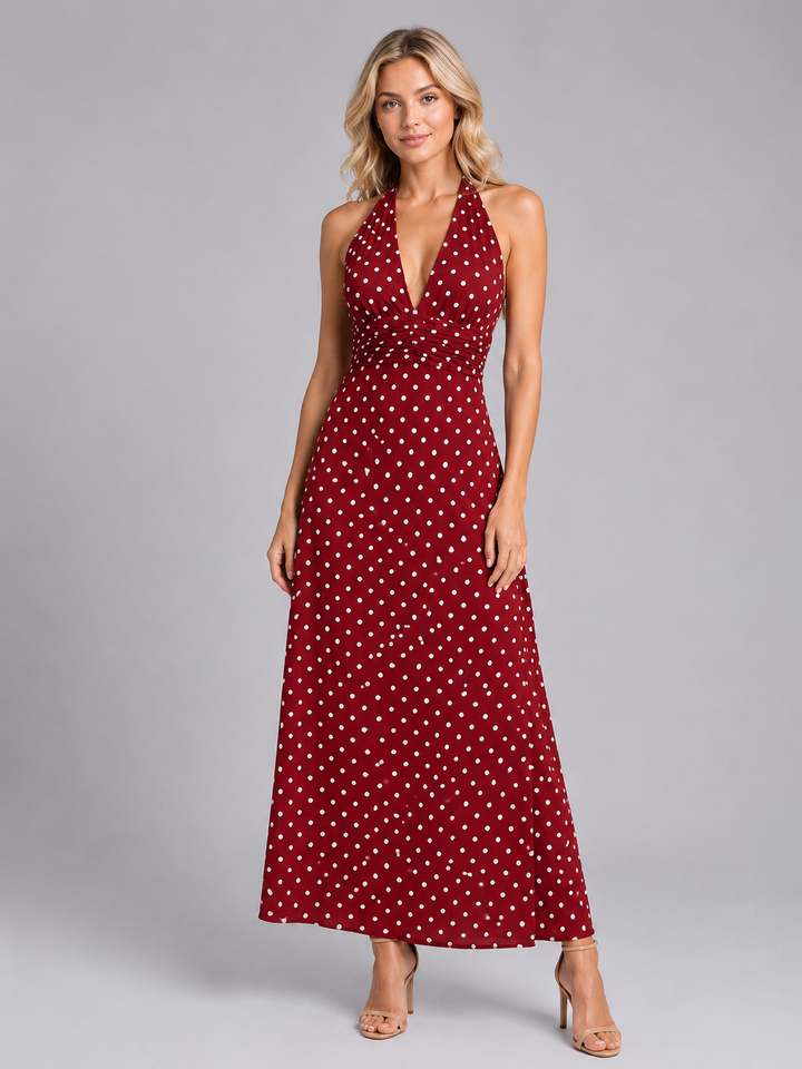 Sabine | Polka Dot Halter Maxi Dress