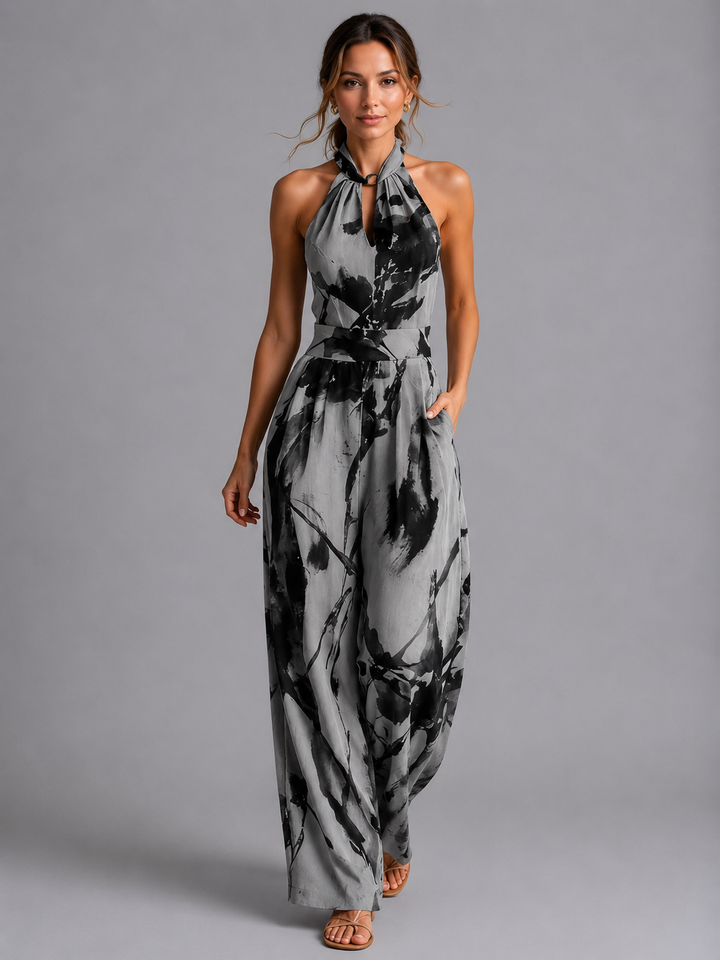 Soraya | Printed Halter Wide-Leg Jumpsuit