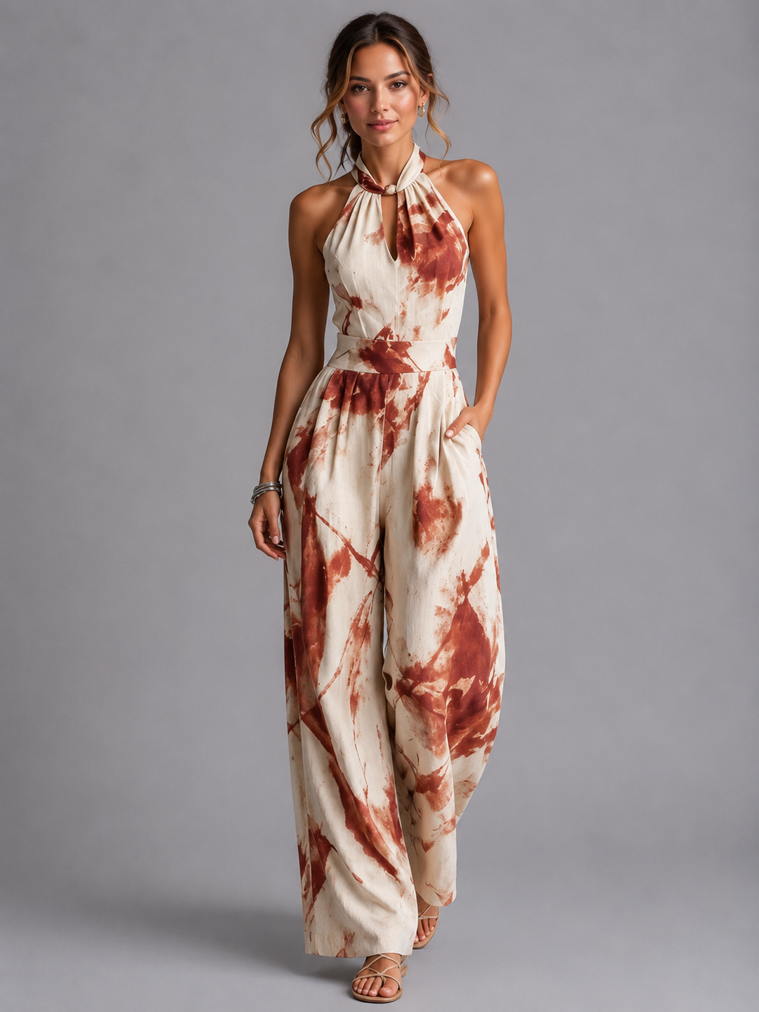 Soraya | Printed Halter Wide-Leg Jumpsuit