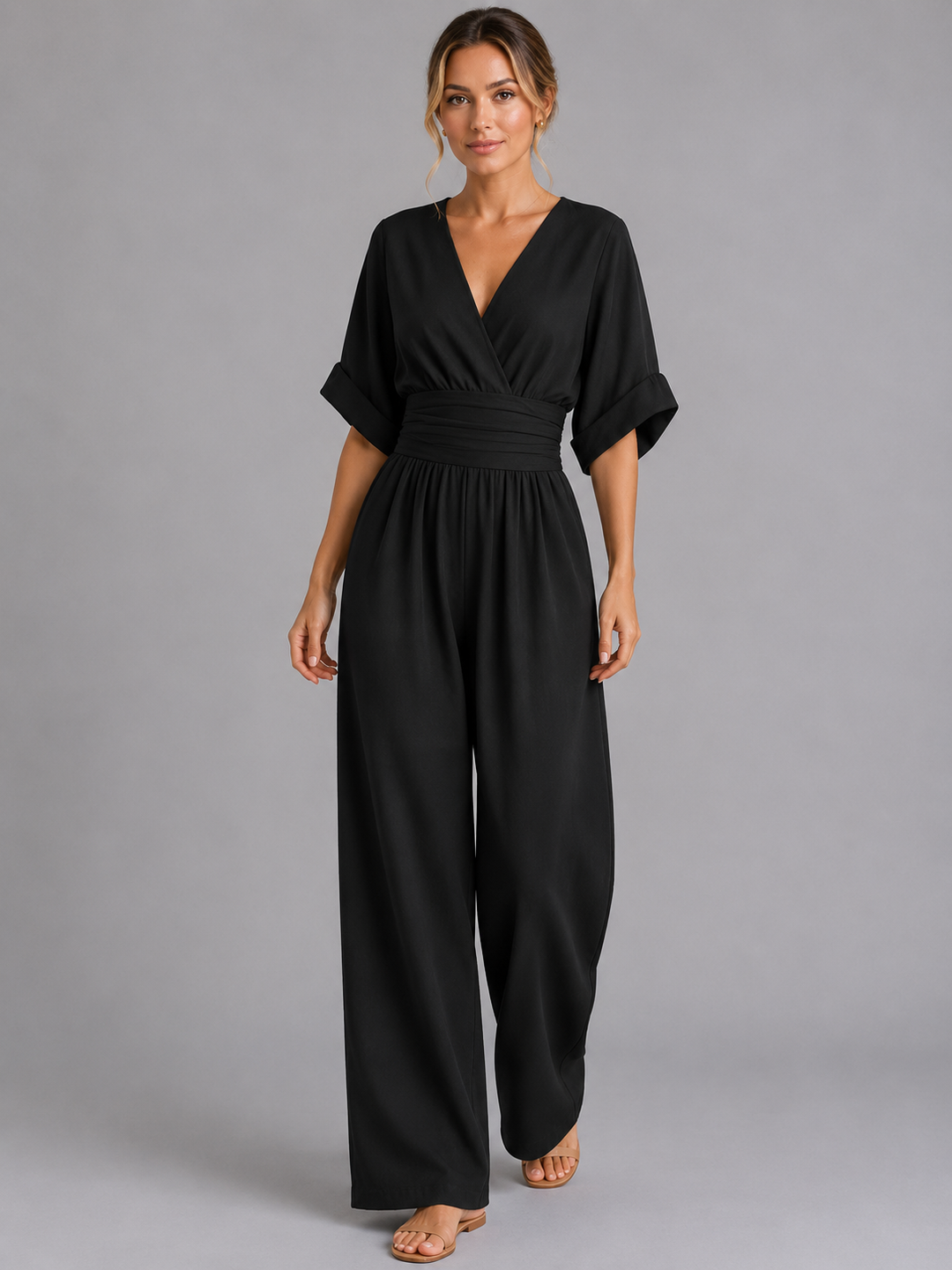 Reva | Cinched Waist Wide-Leg Jumpsuit