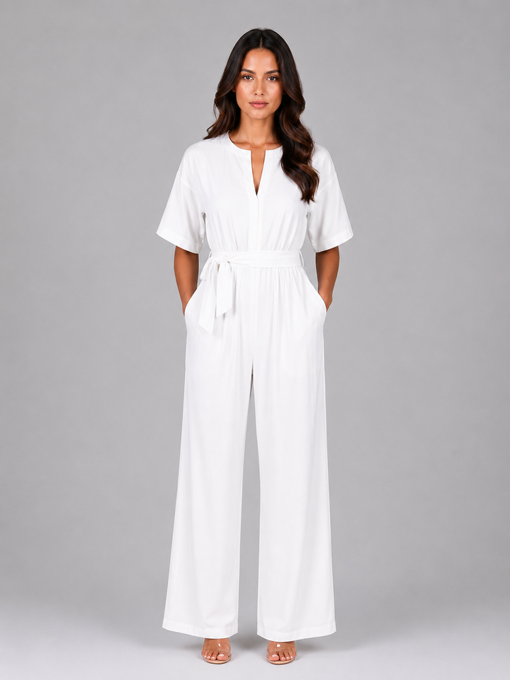 Soraya | Tie Waist Relaxed Wide Leg Jumpsuit