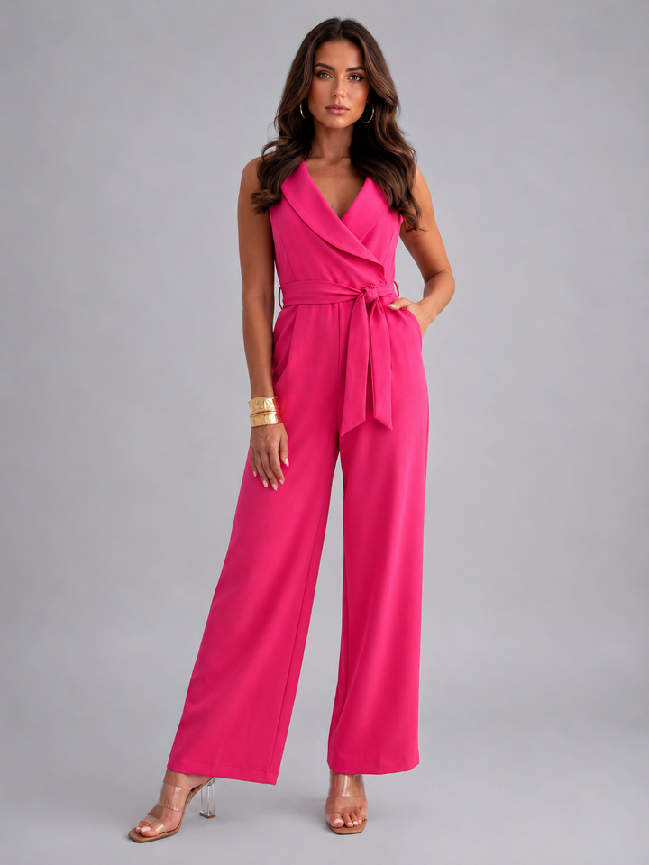 Lyra | Sleeveless Tie Waist Wide Leg Jumpsuit