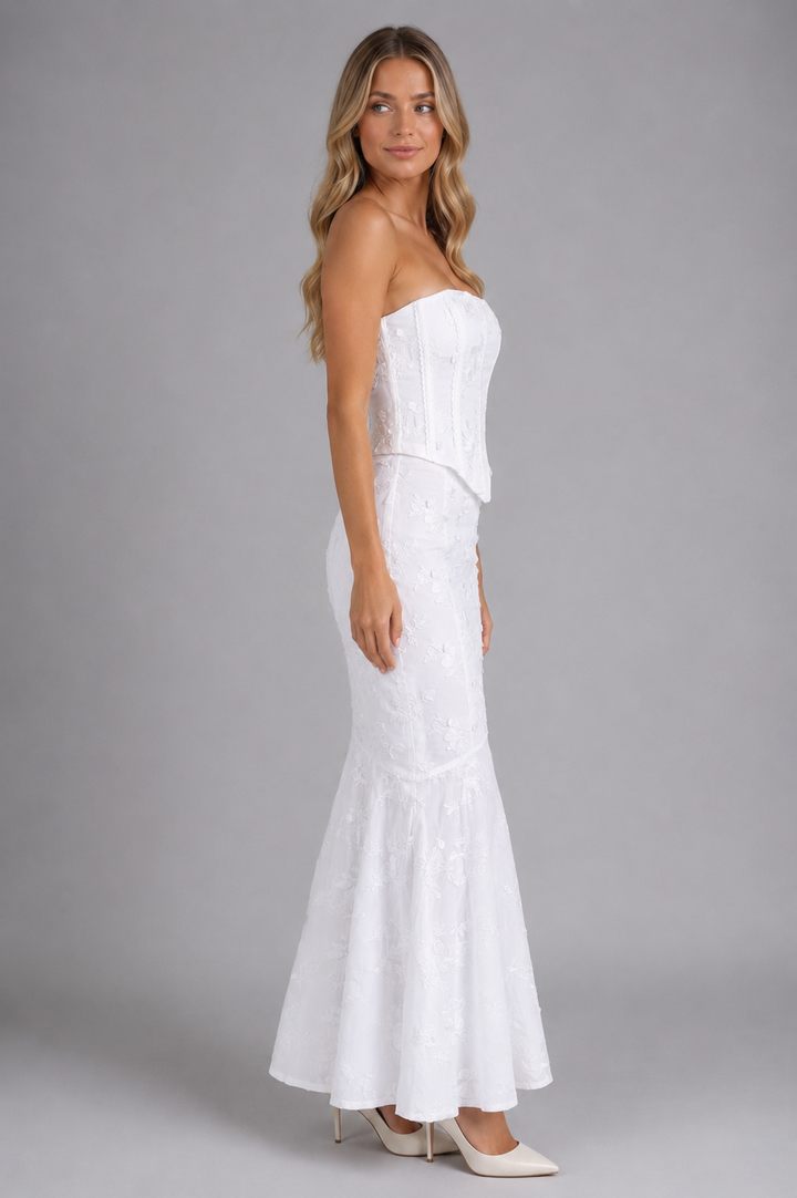Delphine | Strapless Lace Corset Maxi Dress