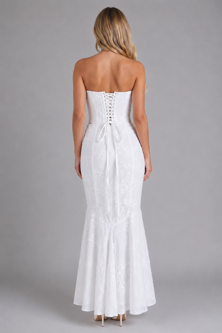 Delphine | Strapless Lace Corset Maxi Dress
