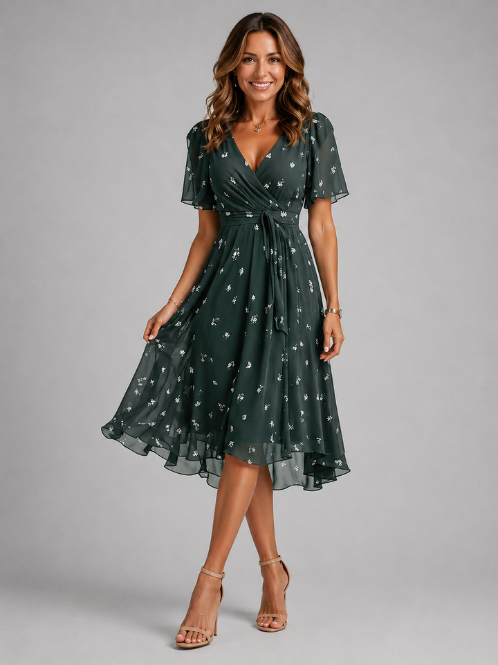 Anouk | V-Neck Printed Midi Dress