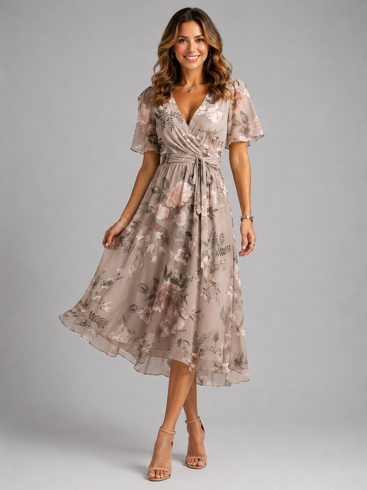Anouk | V-Neck Printed Midi Dress