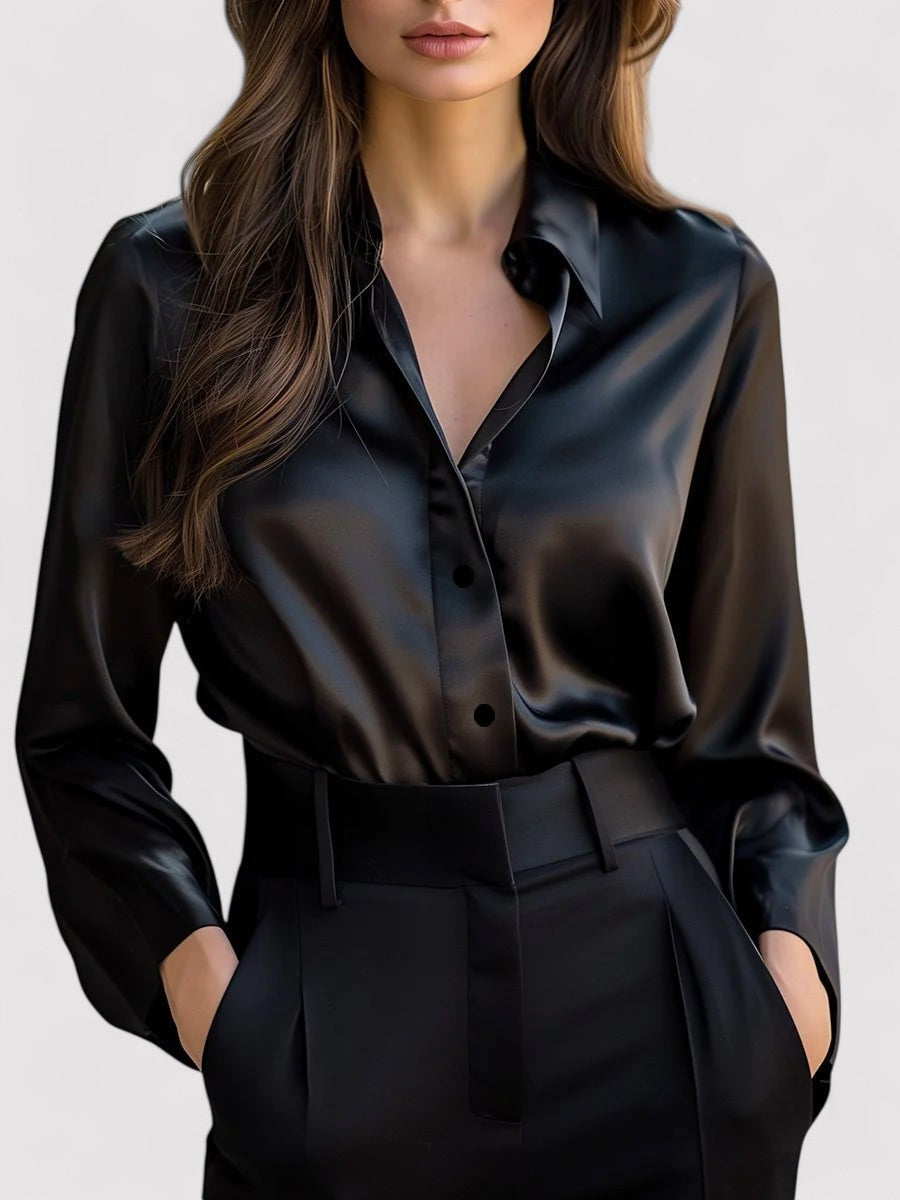 Vivelle | Satin-Look Long Sleeve Blouse