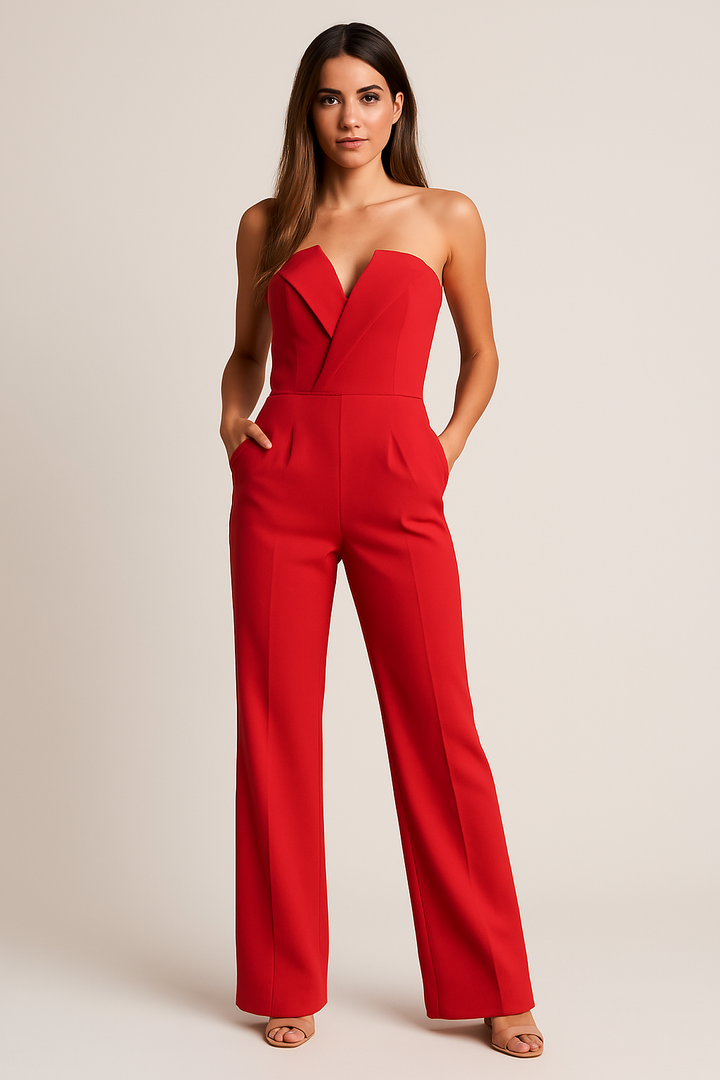 Nadia | Sleeveless V-Neck Wide Leg Jumpsuit