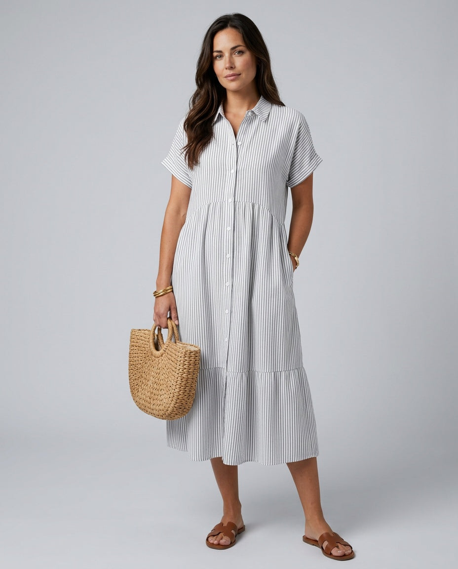 Marlowe | Striped Button-Front Midi Shirt Dress