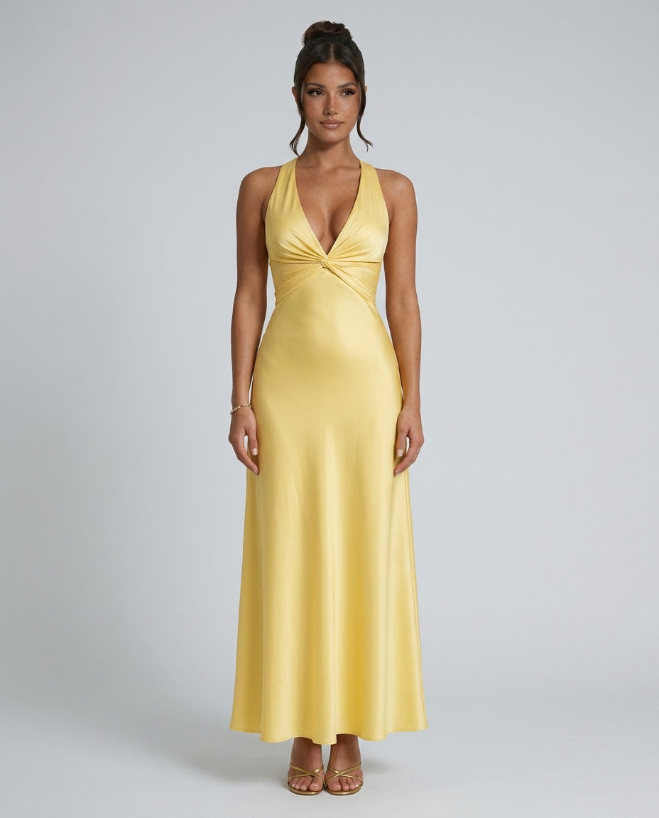 Cleo | Satin Halter Prom Maxi Dress
