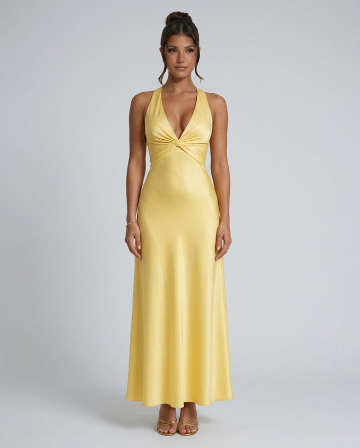 Cleo | Satin Halter Prom Maxi Dress