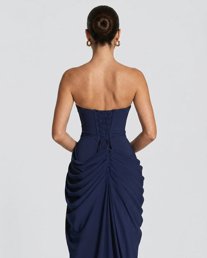 Cyra | Halter Neck Ruched Maxi Dress