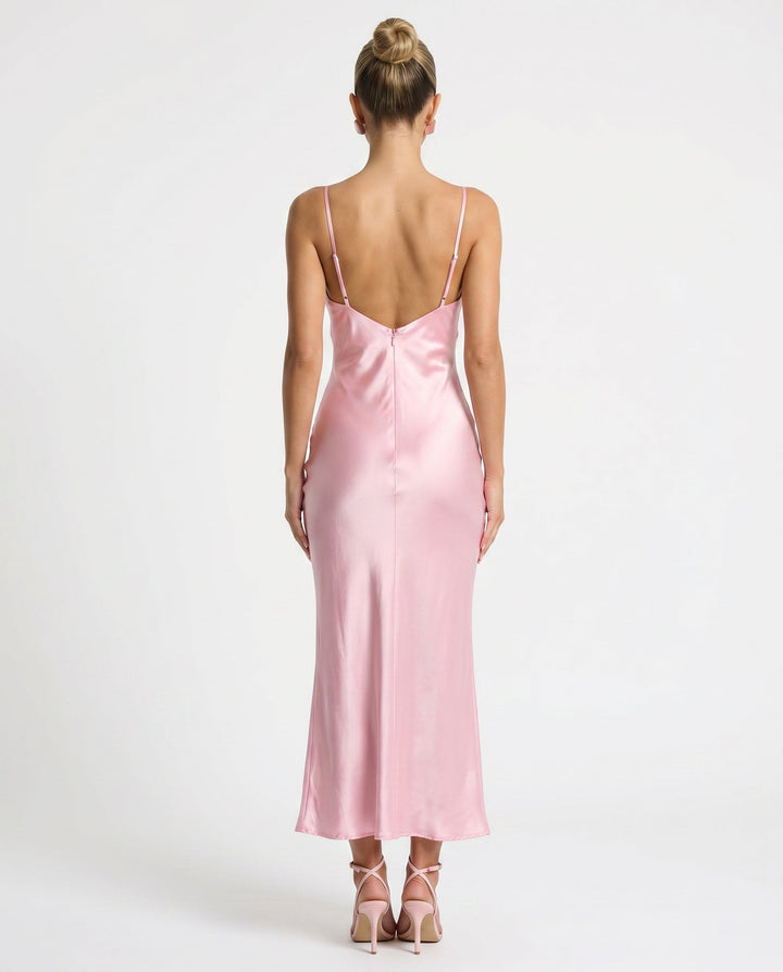 Celeste | V-Neck Satin-Look Midi Dress