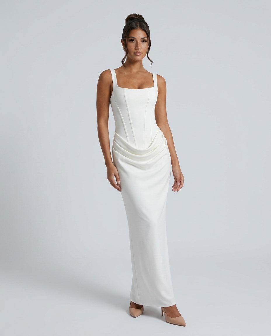 Justina | Basque Waist Fitted Maxi Dress