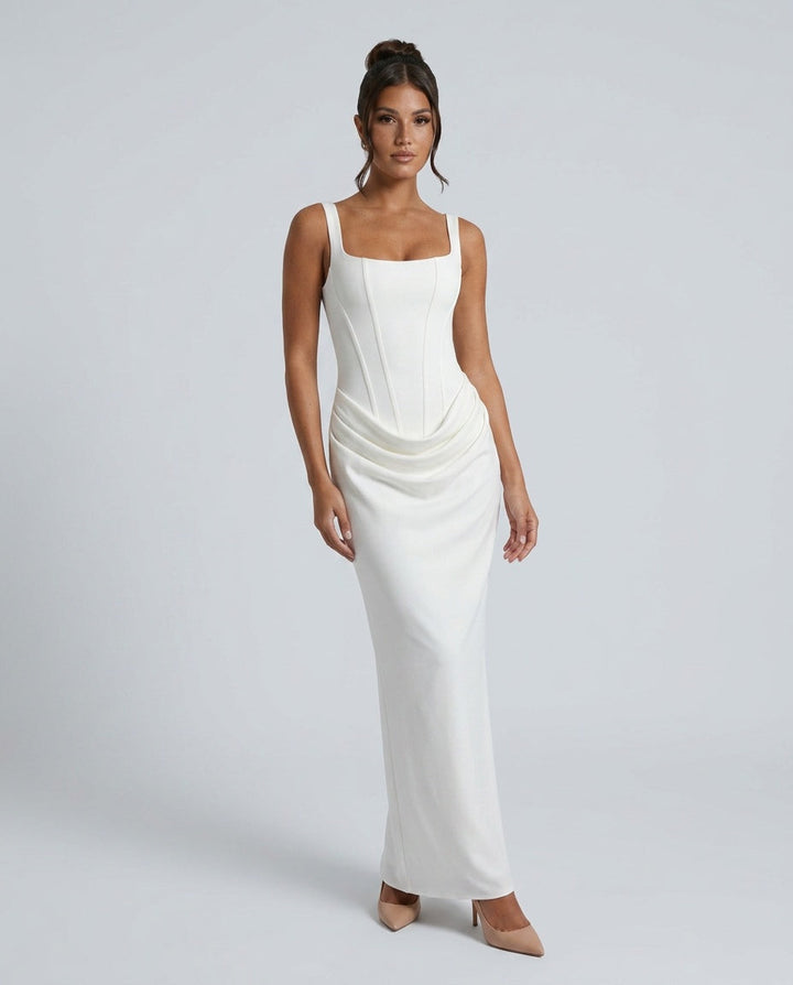 Justina | Basque Waist Fitted Maxi Dress