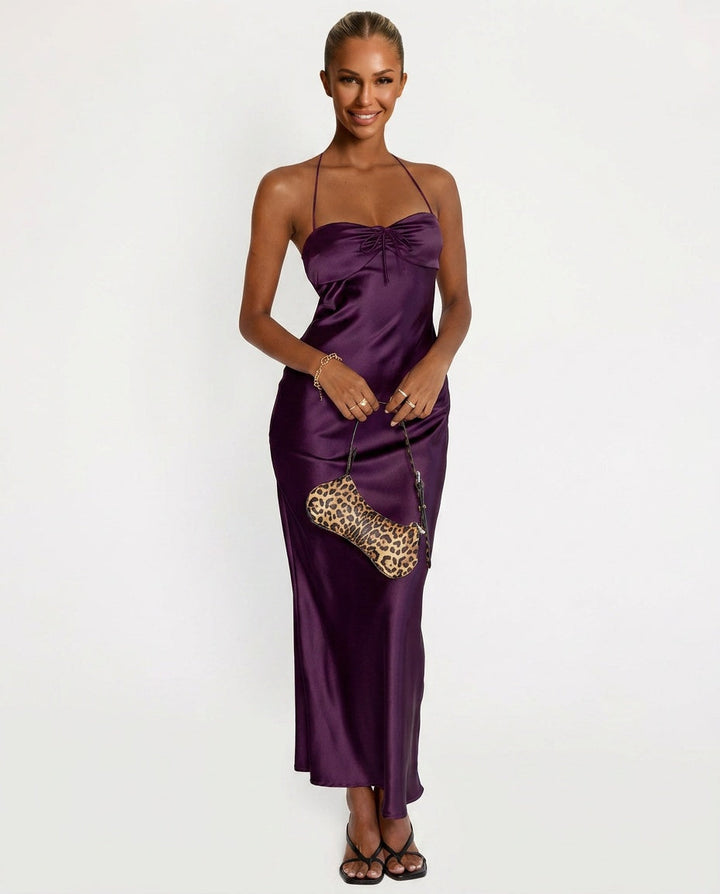 Giselle | Halter Neck Plum Maxi Dress