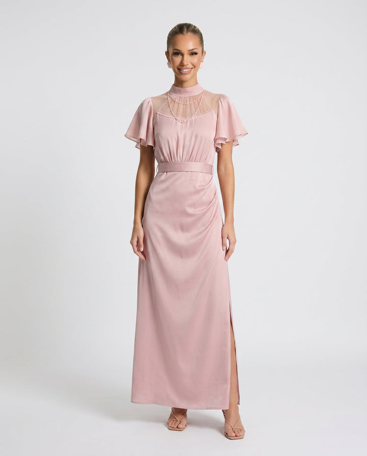 Ines | Open Back Glossy Satin-Look Maxi Dress