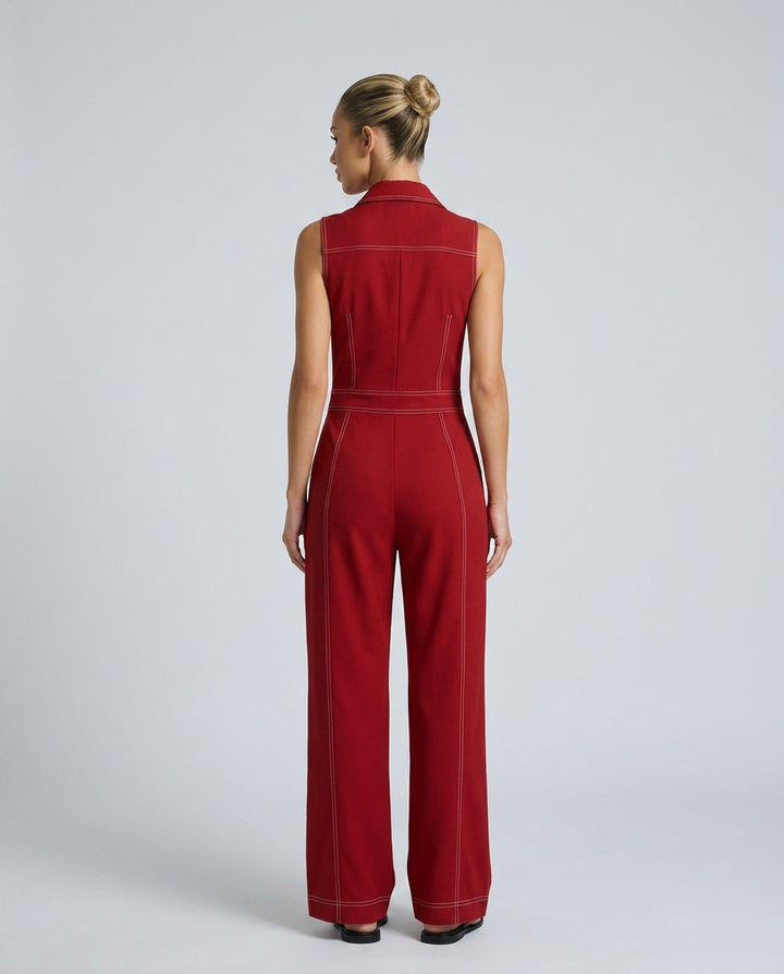 Evie | Loose-Fit White Trim Sleeveless Jumpsuit