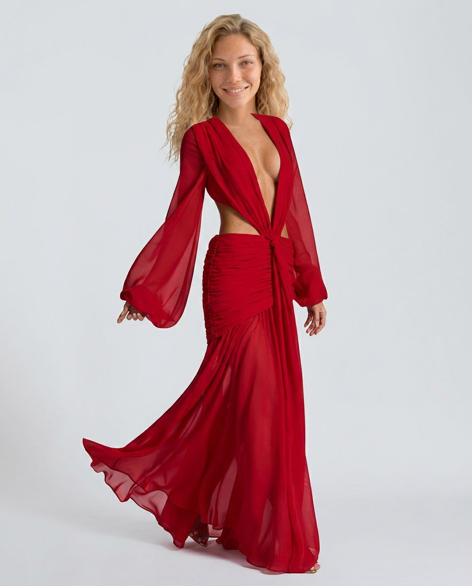 Wren | Halter Neck Ruched Maxi Dress
