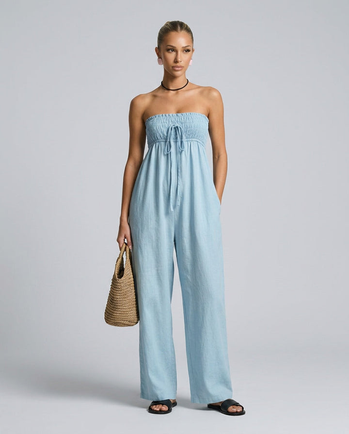 Ivy | Linen Blend Strapless Jumpsuit with Tie Closure