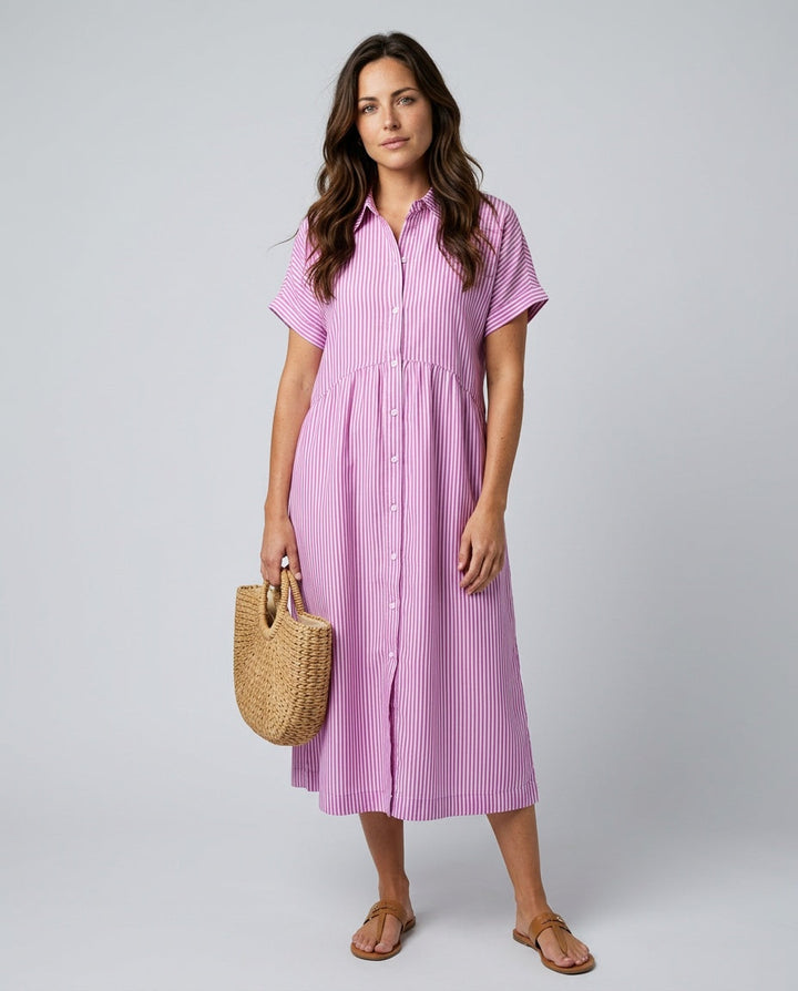 Marlowe | Striped Button-Front Midi Shirt Dress