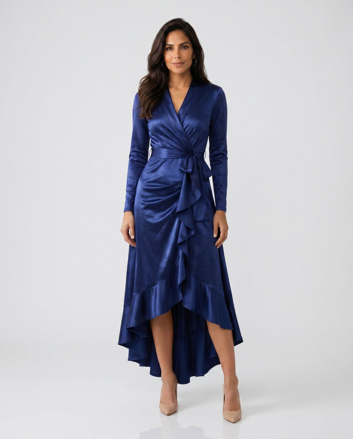 Priya | Glossy Ruffle Detail Maxi Dress