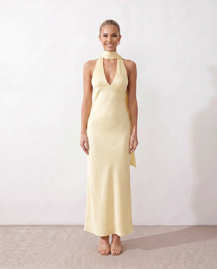 Leona | Cowl Neck Halter Maxi Dress