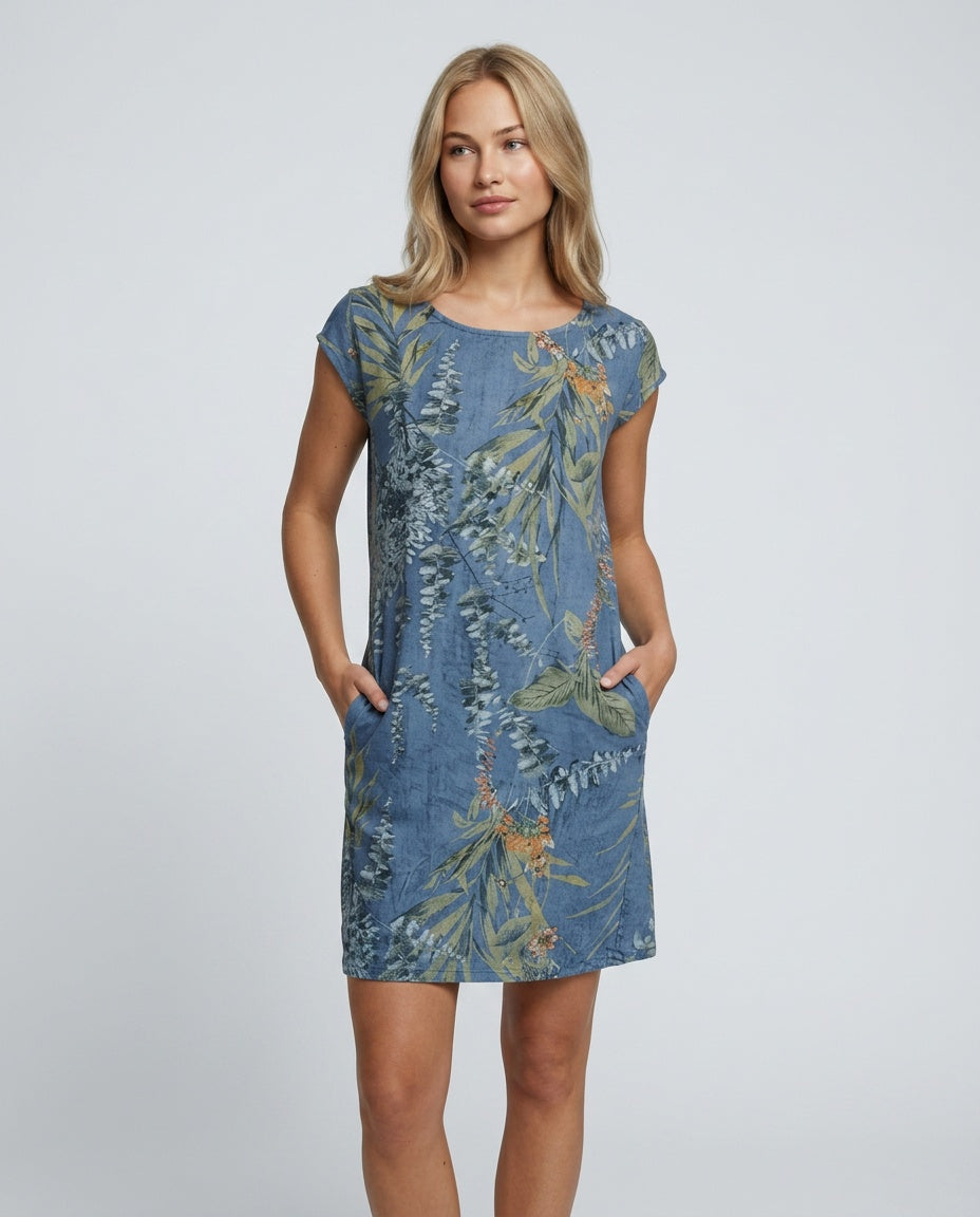 Pavia | Round Neck Cap Sleeve Mini Dress