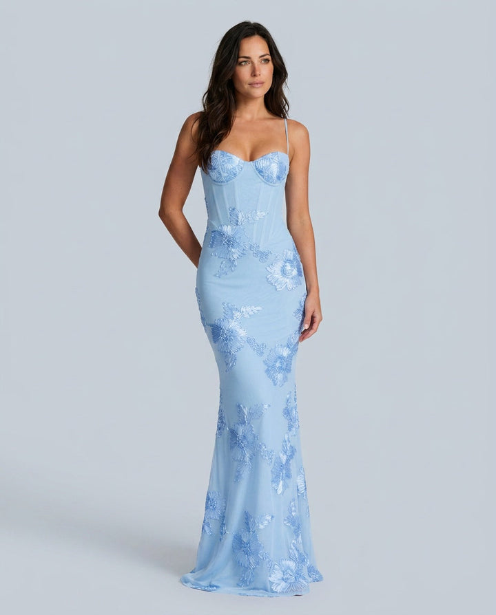 Isolène | Floral Jacquard Corset Maxi Dress