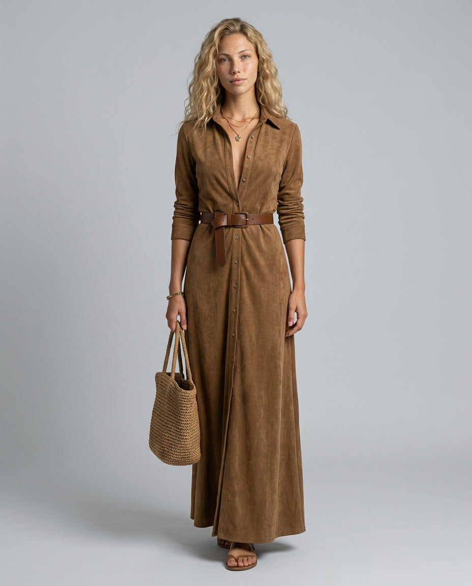 Marlowe | Suede-Look Single-Breasted Belted Maxi