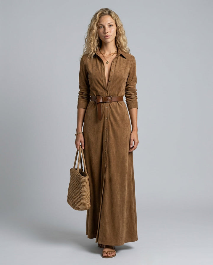 Marlowe | Suede-Look Single-Breasted Belted Maxi