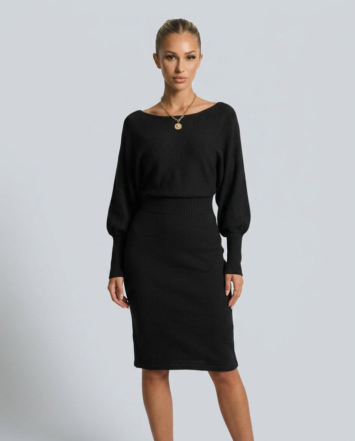 Orelle | Balloon Sleeve Knit Midi Dress