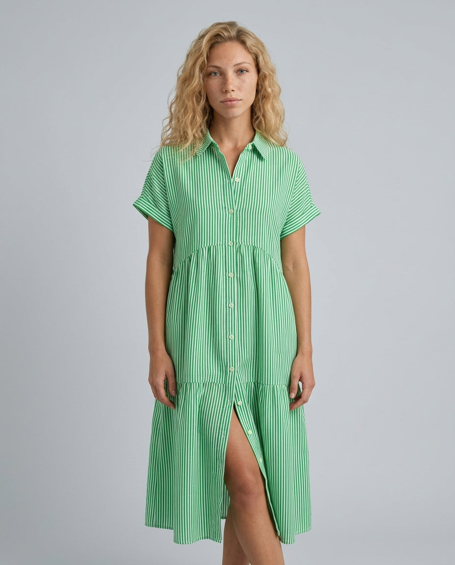 Marlowe | Striped Button-Front Midi Shirt Dress