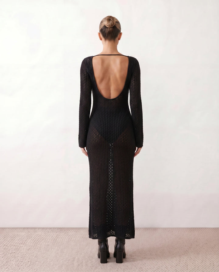 Una | Plunge Neck Crochet Maxi Dress