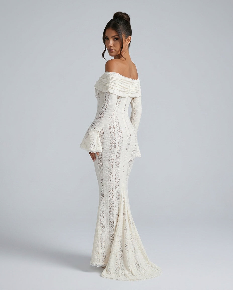 Odélie | Off-Shoulder Lace Fluted Cuff Maxi Dress