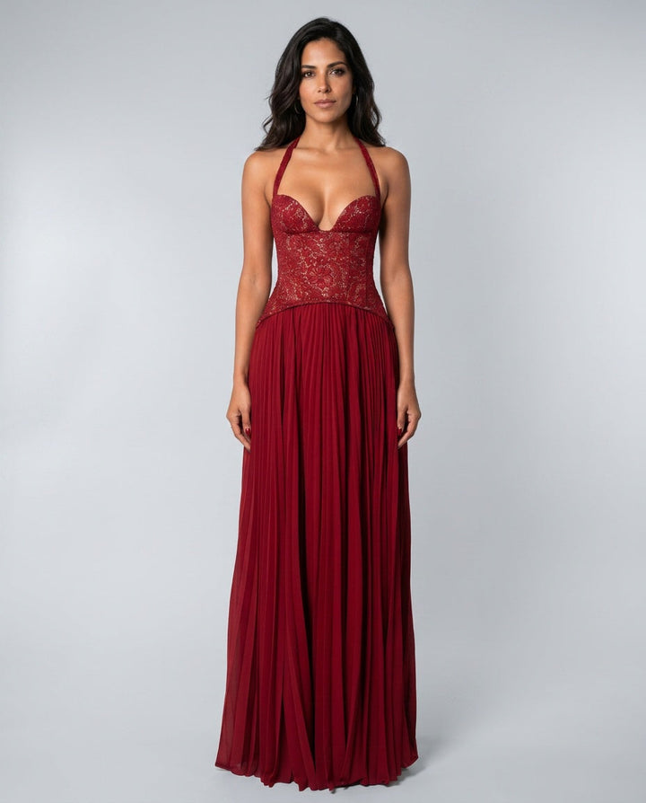Seraphina | Sweetheart Lace Splicing Pleated Maxi Dress