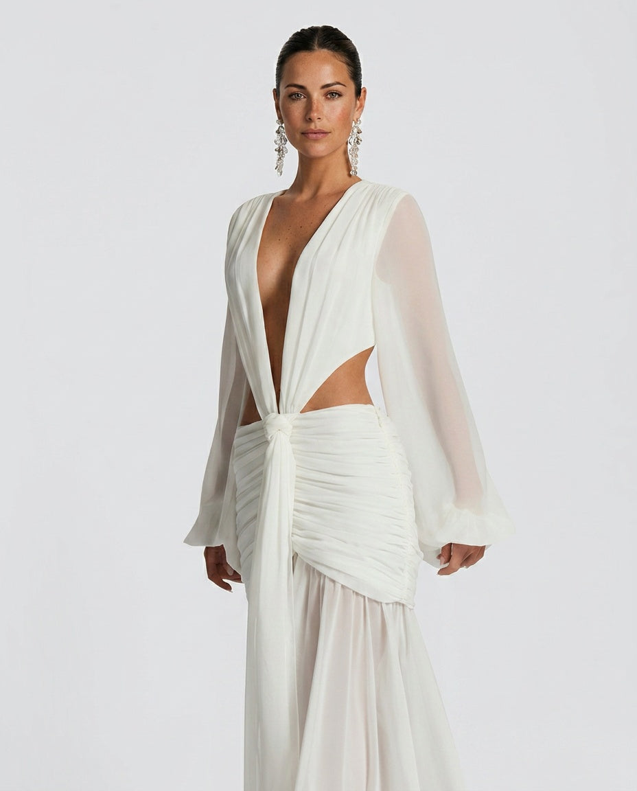 Wren | Halter Neck Ruched Maxi Dress