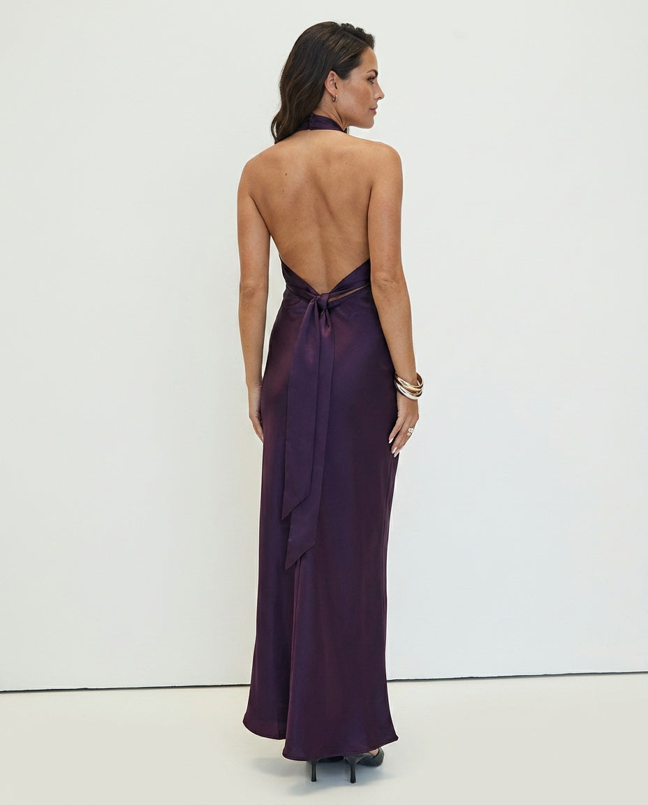 Rosaminta | Halter Neck Plum Maxi Dress