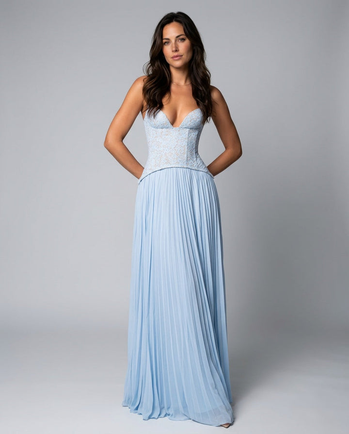 Ottilie | Sweetheart Lace Chiffon Pleated Maxi Dress