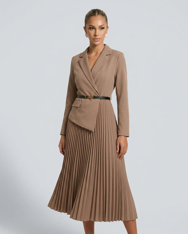Cleona | Pleated Skirt Blazer-Style Midi Dress