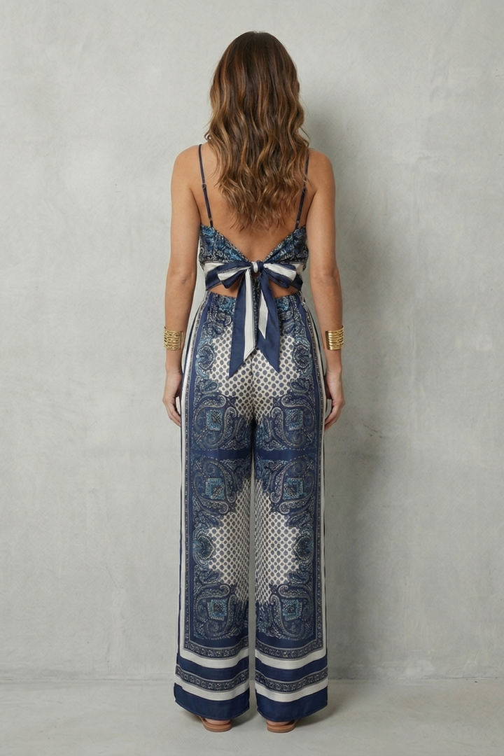 Zafloria | Ornate Print Sleeveless Wide-Leg Two-Piece Set