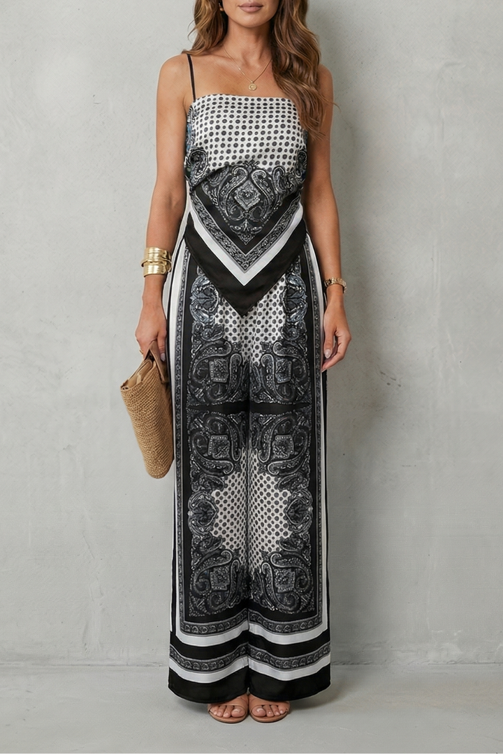 Zafloria | Ornate Print Sleeveless Wide-Leg Two-Piece Set