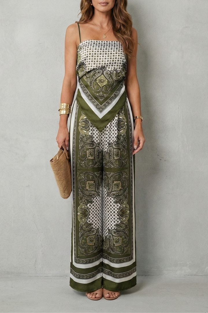 Zafloria | Ornate Print Sleeveless Wide-Leg Two-Piece Set