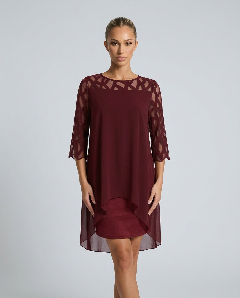 Lysette | Mesh Sleeve Keyhole Back Midi Dress