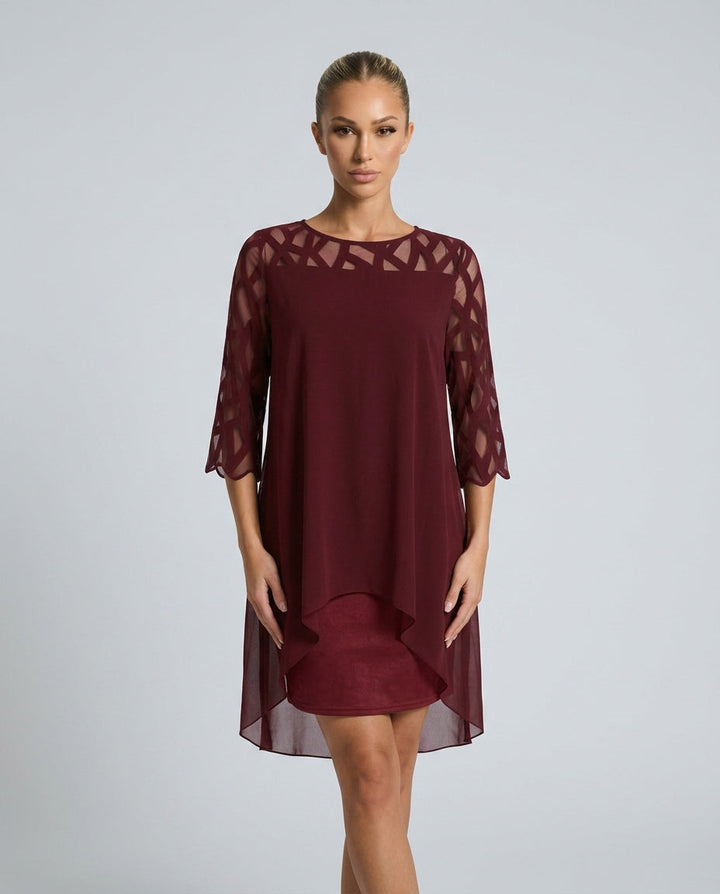 Lysette | Mesh Sleeve Keyhole Back Midi Dress