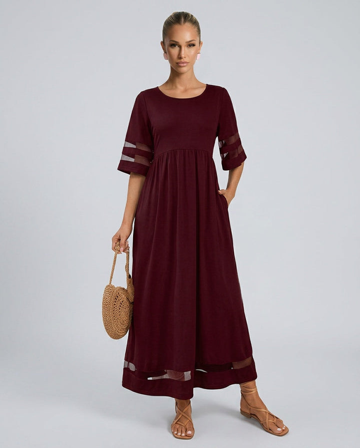 Sienna | Round Neck Mesh Stripe Maxi Dress