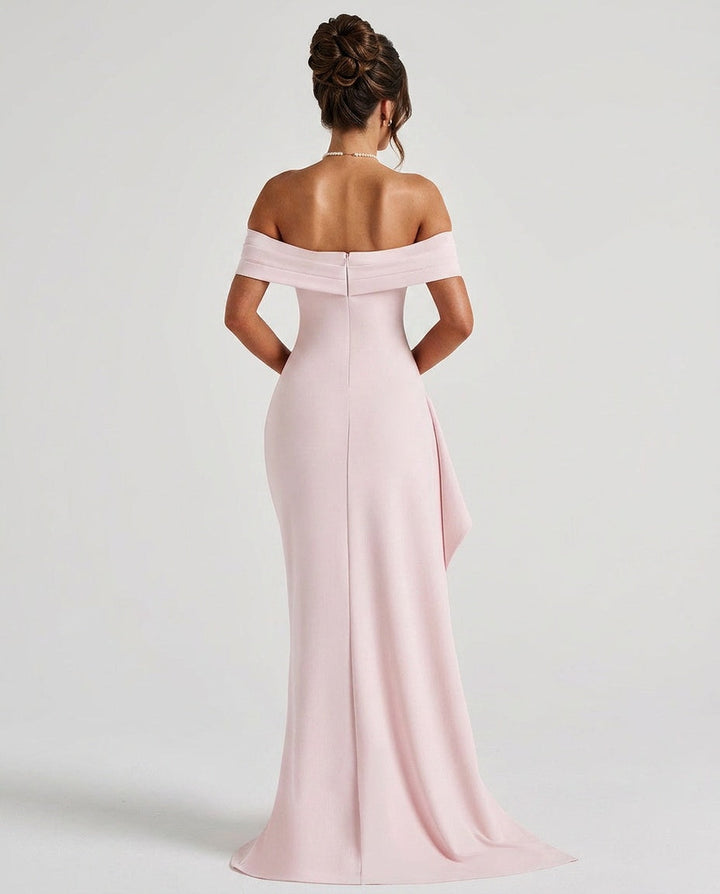 Cleona | Cowl Neck Bias-Cut Blush Maxi Dress