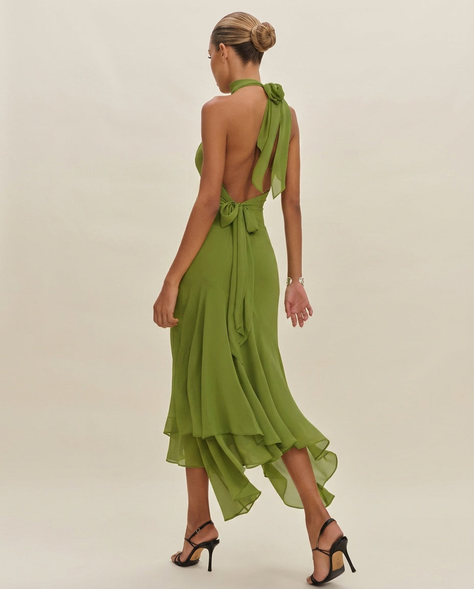Esme | Chiffon Ruffle Tie-Up Maxi Dress