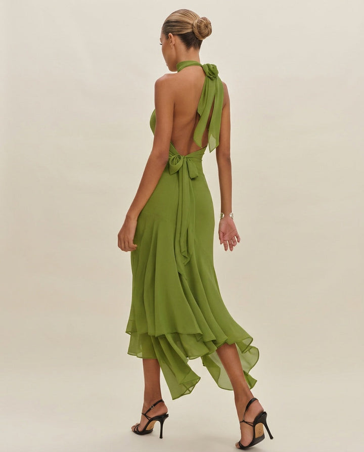 Esme | Chiffon Ruffle Tie-Up Maxi Dress